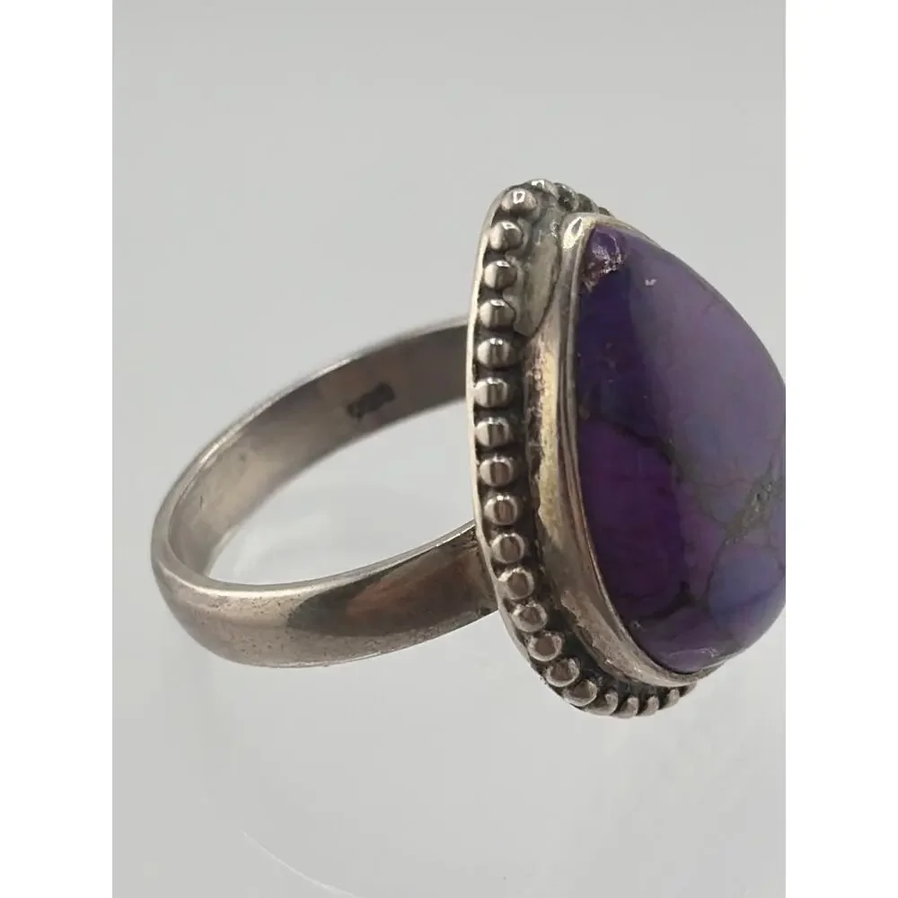 Teardrop Purple Turquoise Sterling Silver Ring Artisan Jewelry 8